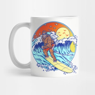 Surfing Bigfoot Funny Beach Sasquatch Surfer Waves Retro 80s Mug